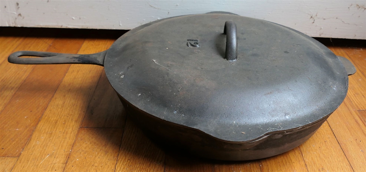 No. 12 Cast Iron Pan with #12 Lid - Heat Ring on Bottom - Very Clean 