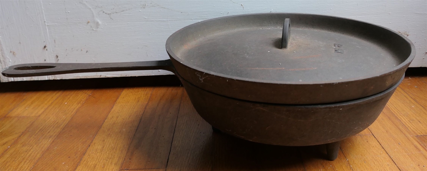 12 in Cast Iron Footed Pot with Lid - Matching 12in Lid - Clean 