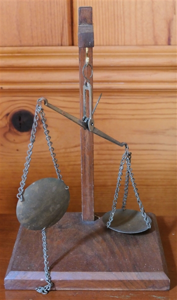 Brass Balance Scale on Wood Stand - Measuring 12" Tall 