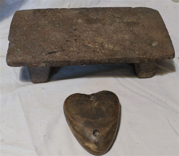 Heart Shaped Rock and Terracotta Pedestal - Heart Measures 4" by 3 1/2" 
