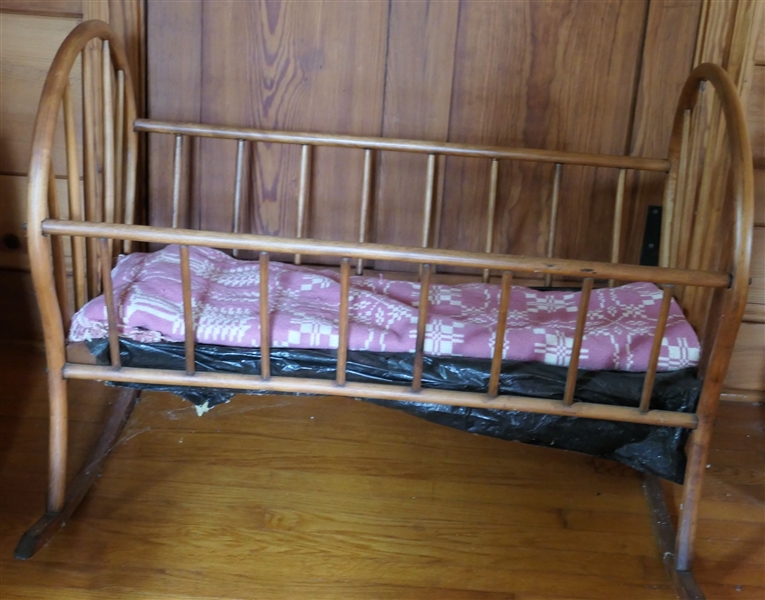 Bent Wood Rocking Baby Cradle - Measures 27" Tall 35" by 20" 