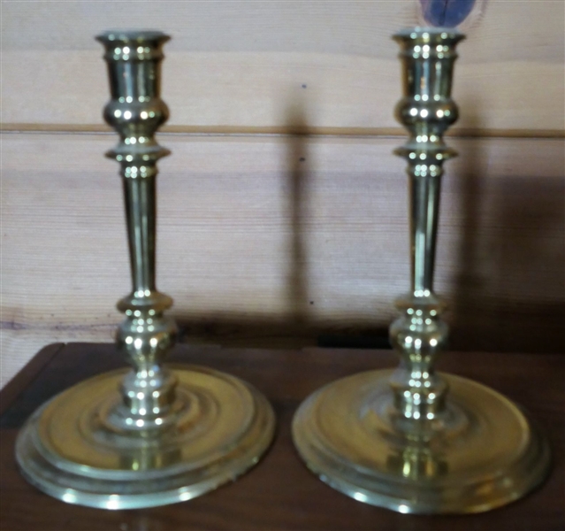 Pair of Virginia Metalcrafters Lead Weighted Brass Candle Sticks - CW16-2 - Measuring 9" Tall 