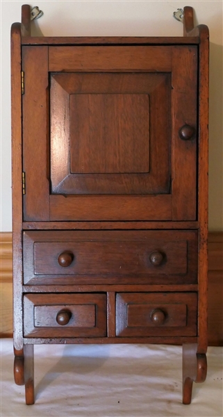 Miniature Walnut Hanging Cupboard / Spice Box - Finely Dovetailed Drawers - Raised Panel Door - Measures  22 1/2" Long 9 1/2" by 6"