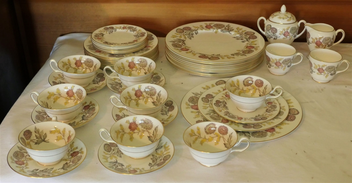 44 Piece Set of Wedgwood "Lichfield" Pattern - W4156 - Set includes Cup & Saucer Sets, Cream & Sugar, 10 3/4" Dinner Plates, 8 1/2" Salad Plates, and 6" Bread Plates - Appears Unused 