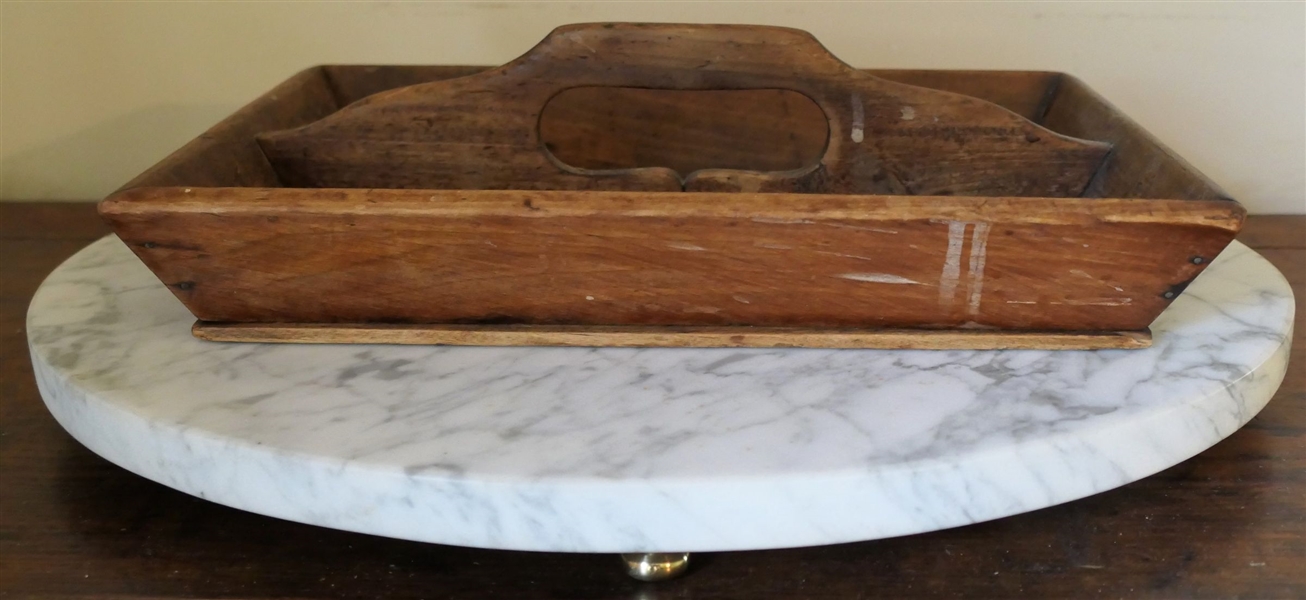 Nice Oval Marble Tray with Brass Feet  and Wood Knife / Cutlery Box - Marble Tray Measures 16 1/2" by 13" 