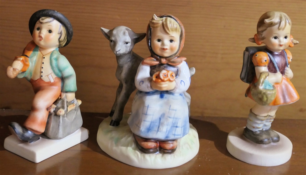 3 Goebel Hummel Figures - "Good Friends" "Merry Wanderer" and Other Little Girl 
