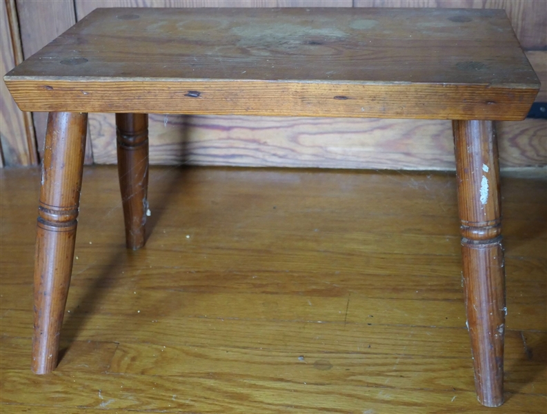 Sturdy Pine Wood Foot Stool with Turned Legs - Measuring 13" Tall 19" by 11"