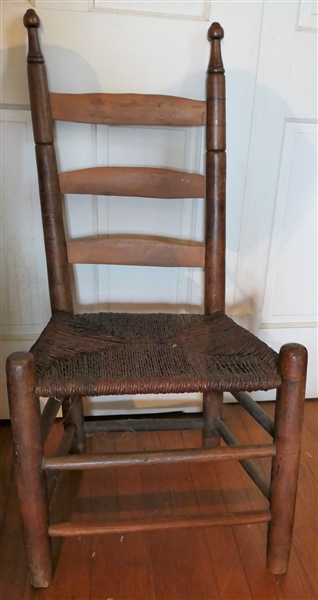 Country Primitive Ladderback Johnson Chair - Replaced Back Slats  and Seat  - Good Rush Bottom - Chair Measures 37" Overall 17" to Seat