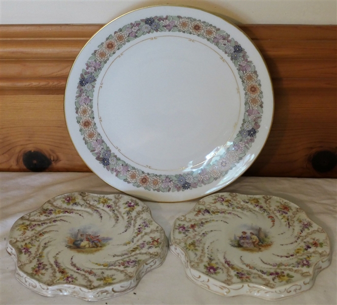 2 Hand Painted Dresden Porcelain Hot Plates and TV Limoges France Floral Trimmed Plate - Hot Plates Measure 7" Across
