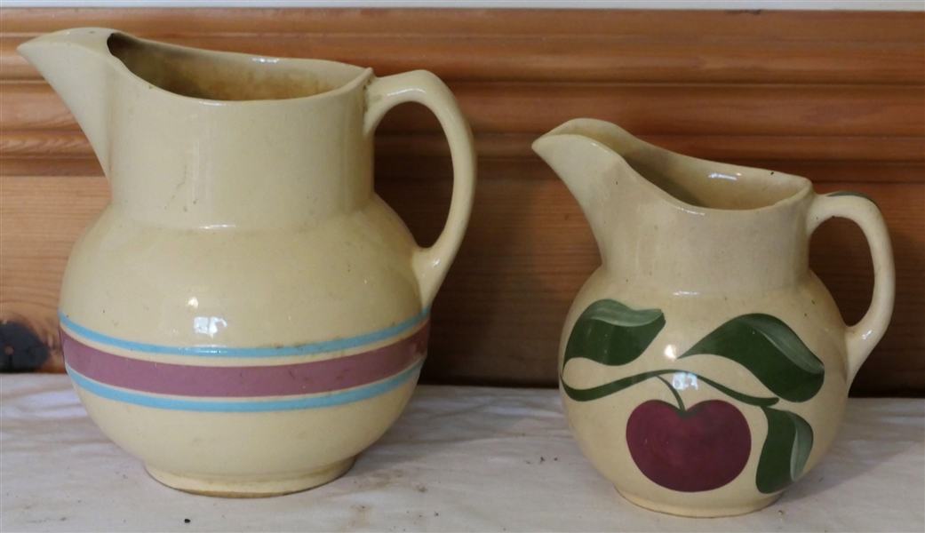 2 Watt Pitchers - Watt 17 with Blue and Pink Stripes, and Apple Number 16