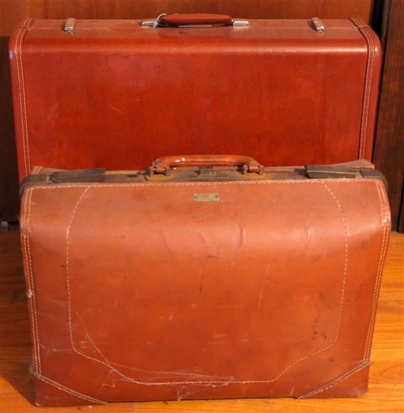 2 Leather Suitcases - Air Pak Measuring 14" tall 21" by 7" and Royal Traveler 