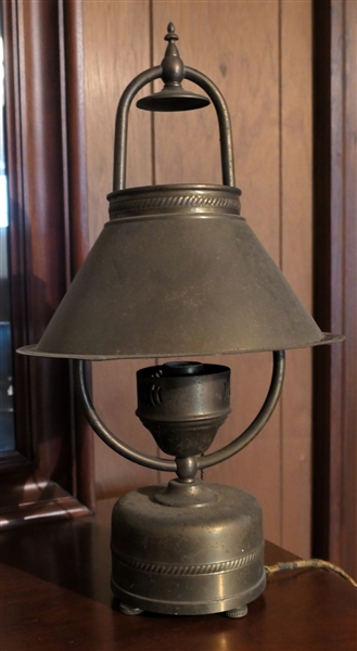 Brass Hanging Lamp - Electrified - Metal Shade - Measures 17" tall - Overall 
