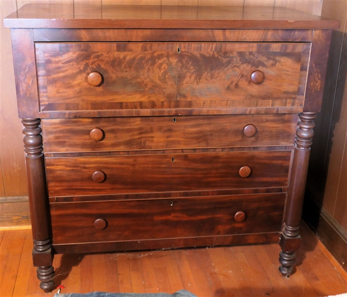 Beautiful American Flame Mahogany Chest - 1 Over 3 Finely Dovetailed Drawers - Paneled Sides - Measures 46" tall 47" by 22" 
