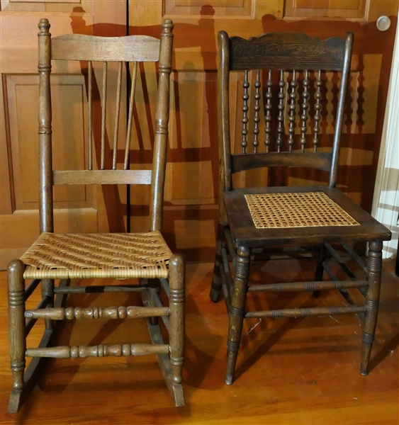 Oak Rocker with Oak Spilt Seat and Oak Jenny Lind Style Cane Bottom Side Chair 