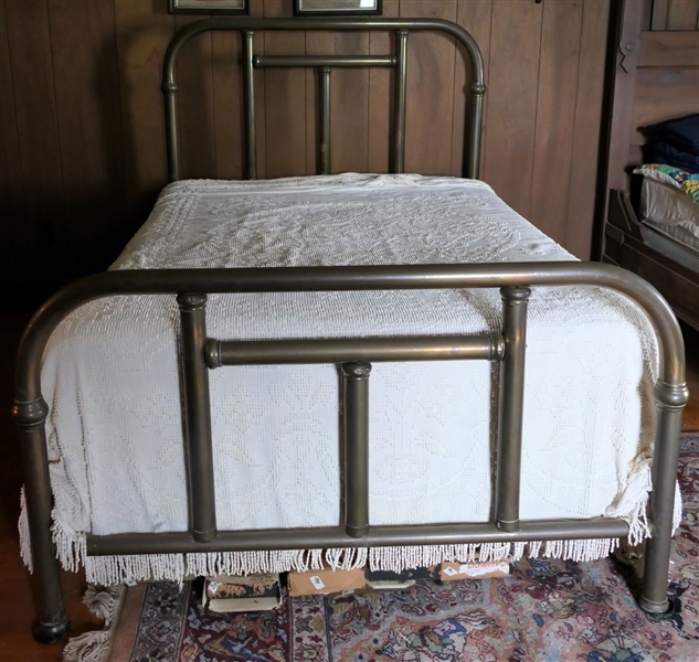 Full Sized Brass Bed with Bedding and Chenille Spread 