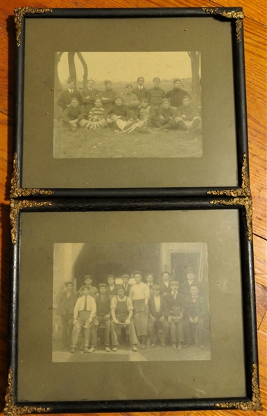2 Framed Photographs in Matching Black Frames with Brass Ormolu On Corners - 1 Of Tradesmen and Other of Football Team - Both Marked Return to Mrs. Norfleet - Fire Department on Backs - Frames...