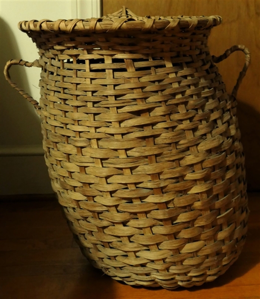 Handmade Oak Split Basket with Lid and Handles - Basket is A Bit Slanted - Measures 23" Tall 17" Across