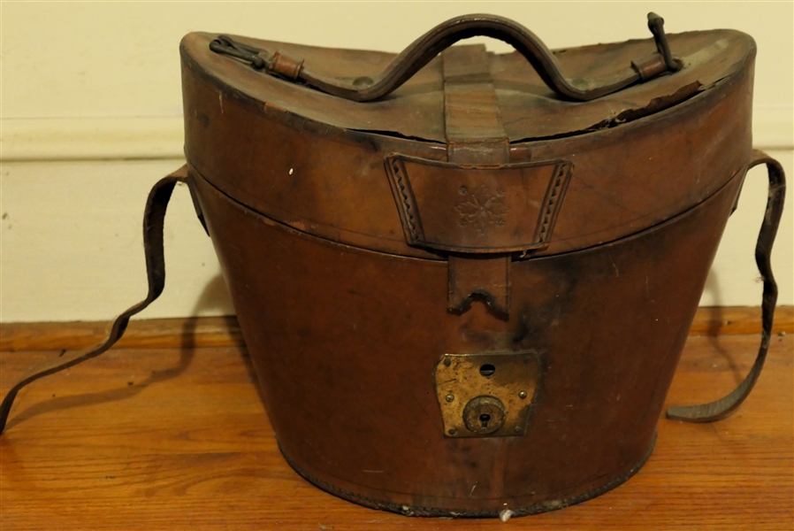 Antique Leather Top Hat Box - No Hat -Leather Straps and handles 