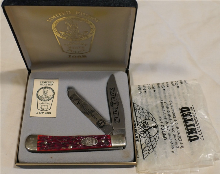 Boker United "Virginia State Police" 1988 - Limited Edition 1 of 400 - 2 Blade Folding Knife in Fitted Case 