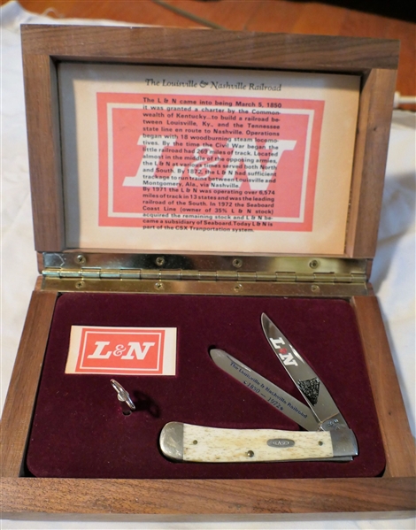 Case XX "L&N - The Louisville & Nashville Railroad" Collectors Knife in Fitted Wood Music Box - Music Box Plays "Ive Been Working On The Railroad" 