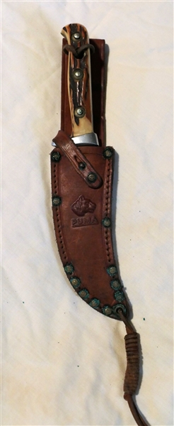 Puma "Skinner No. 6393" Knife in Leather Puma Sheath - Number 84607 - Knife Measures 9 1/2" Long  -Made in Germany 