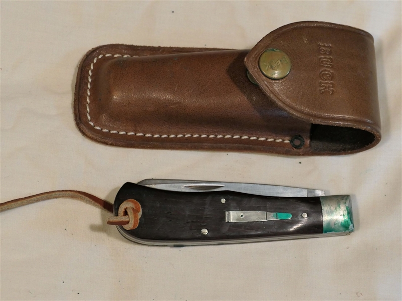 Remington UMC - 2 Blade "Bullet" Knife in Buck Leather Sheath -Knife Dated 1989 - R1128 -  Knife Needs Some Minor Cleaning 