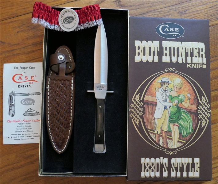 Case XX "Boot Hunter" 1800s Style - Boot Knife in Original Fitted Box with Papers and Case XX Garter  - Box and Knife Are in Good Condition 