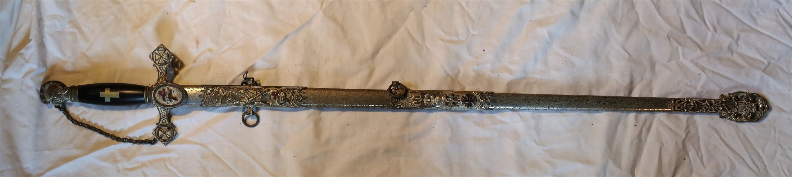 Highly Decorated Presentation Sword in Scabbard - Presented to D.F. Shockley  - Sword Made by Cincinnati Regalia Co. 