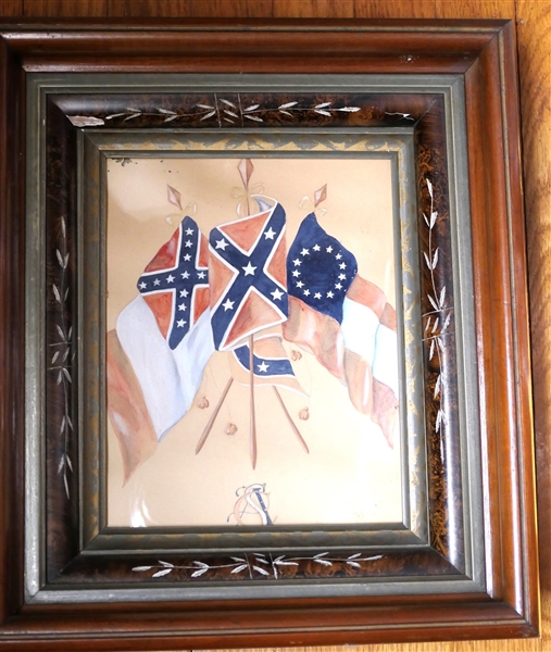 Framed Print of The Flags of The Confederacy in Walnut Shadowbox Frame - Frame Measures 15" by 13" 