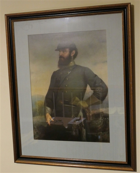 Nicely Framed Print of Stonewall Jackson - by JA Elder - Richmond Virginia - Frame Measures 28" by 22" 