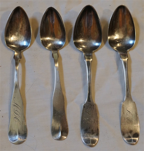 4 Coin Silver Teaspoons - Makers Include D.R. Dana, N&TF, and 2 - J. Hollister Pure Coin 