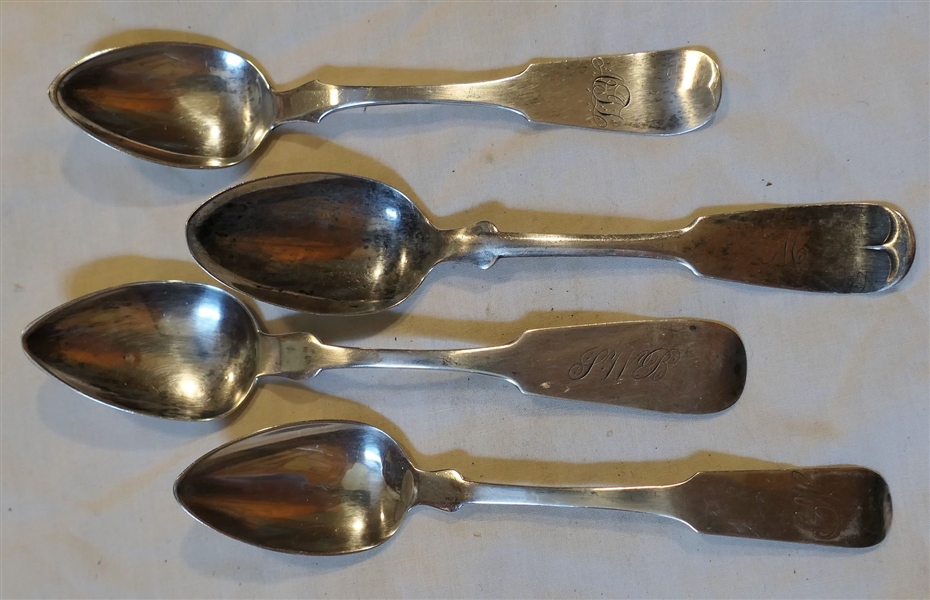 4 Coin / Sterling  Silver Teaspoons - Makers include N. Matson, N. Hardin, N. Matson, and W.B. Sterling 