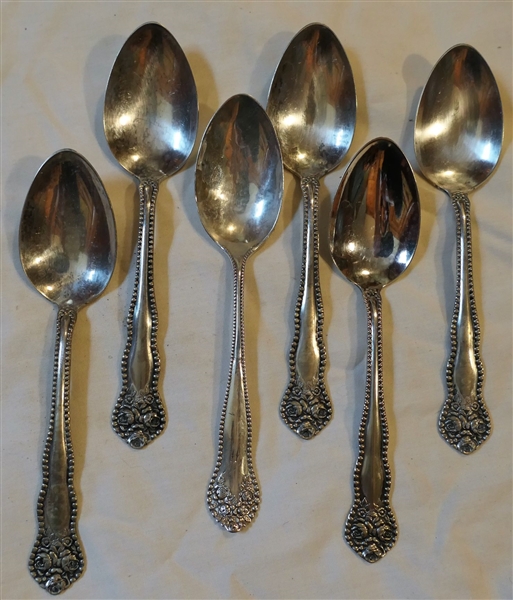 5 - Silver Spoons Marked WMNX with Floral Handles and 1 Other With Floral Handle - Not Marked - Spoons Measure 6"