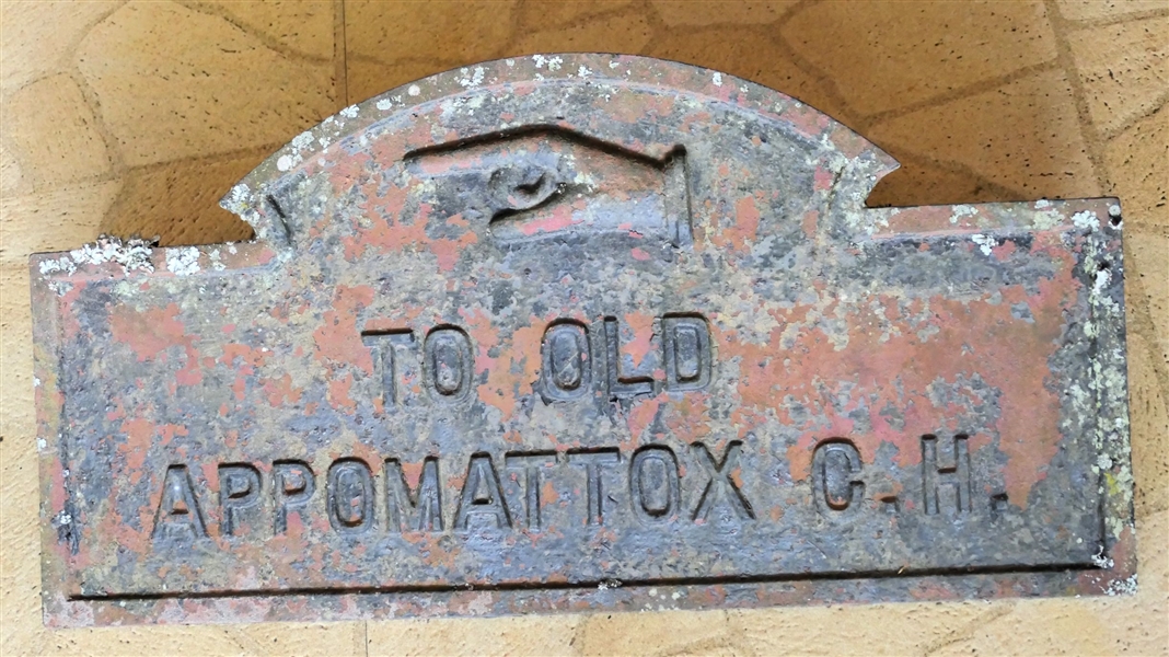 Original "To Old Appomattox C.H." Iron Plaque - From Highway Department - Measures 12" by 23 1/2" 