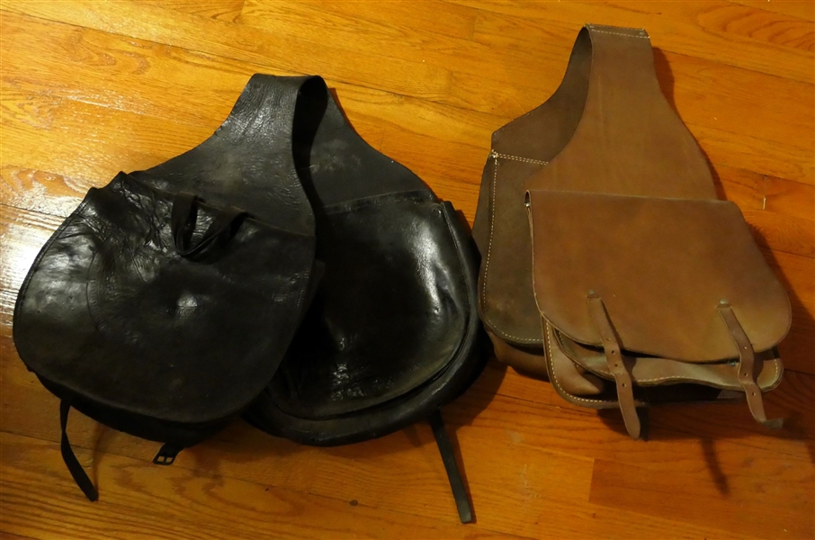 2 Pairs of Leather Saddle Bags - Black Leather and Brown Leather 