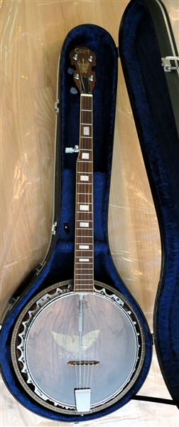 CORT 5 String Banjo - Clear Skin - Gold Eagle on Inside and Outside of Back - Mother of Pearl Inlaid Neck - Micro Mosaic Around Front - In Case 