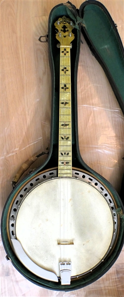 4 String Banjo - Stencil Decorated Neck and Back - In Case 