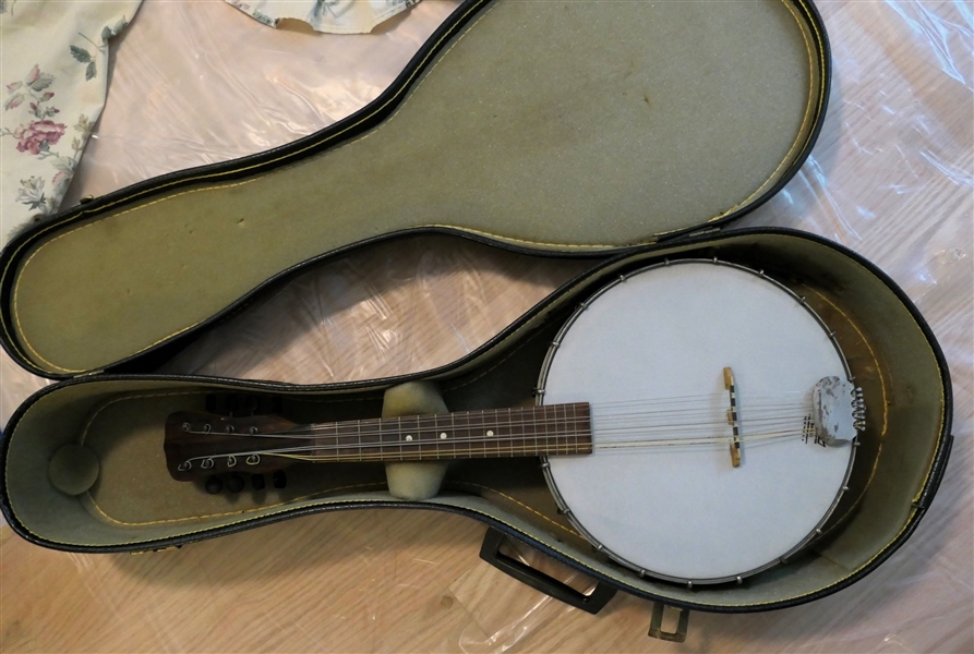 8 String Mandolin Banjo - Marked Bell Brand Where the Strings Attach At Bottom -In Case 