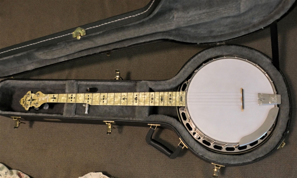 Kel Kroydon 5 - String Banjo - Stencil Decorated Head Stock, Neck, and Back - In TKL Fitted Hard Case 