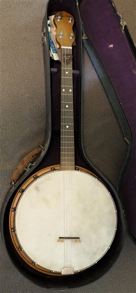 Mercia - 4 String Banjo - Birdseye Mable Back - In Case with Extra Strings - Case is Rough 