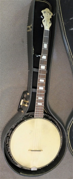 The New Yorker 5 String Banjo - Mother of Pearl Inlaid Neck - Chrysler Corporation Metal Back - In Case