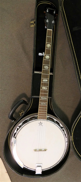 Antares 5 String Banjo - ABJ 244 - Mother of Pearl Inlaid Neck Inlaid Bands on Back - In Case