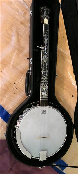 Beautiful 5 String Inlaid Banjo - Intricately Mother of Pearl Inlaid and Carved Neck - In Mc&B Fitted Case 