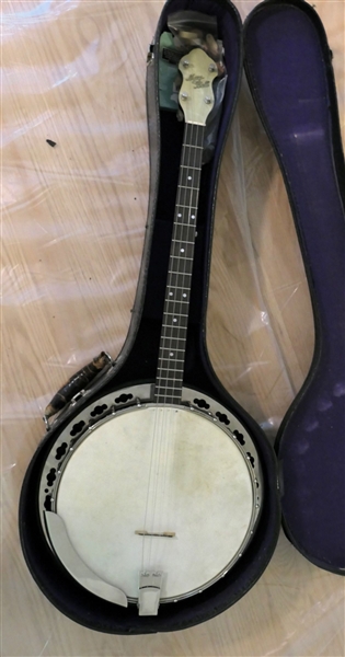 May Bell 4 String Banjo in Case - With Several Sets of Replacement Pegs 