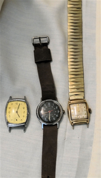 3 Wrist Watches - Timex with Black Dial, West Clox "Wrist Ben", and Benrus
