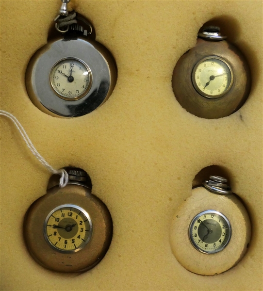 4 - Half Hunter Pocket Watches - 2 - New Haven, Ingraham, and Other with Chain - All Running