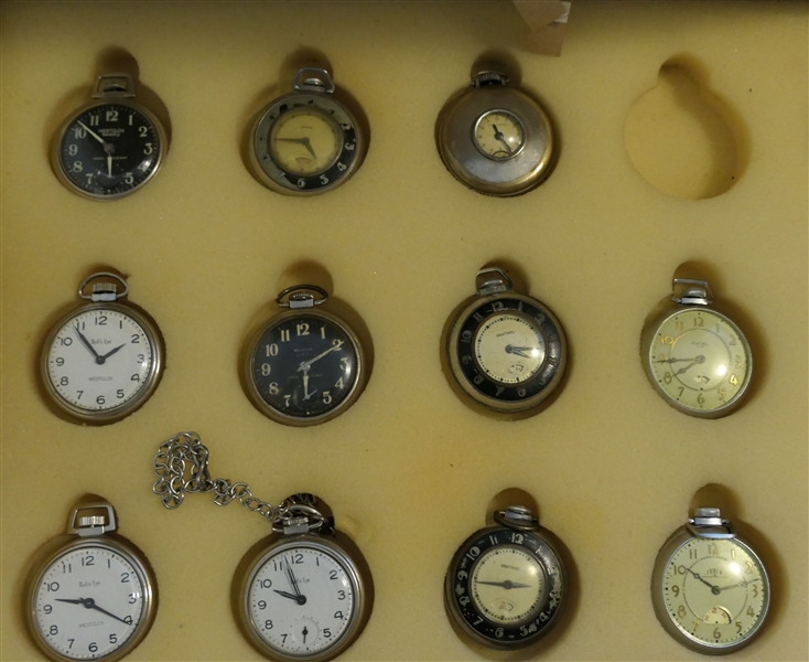 11 Pocket Watches - Not Running - Including Several Half Hunter Cases, Sentinel, Westclox, and Bulls Eye 