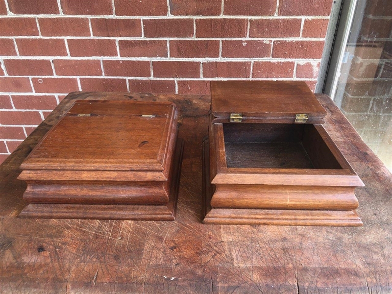 Pair of Walnut Lidded Dresser Boxes