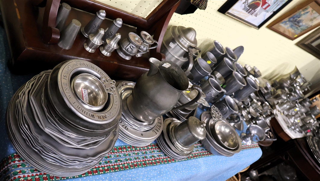 Lots of Pewter - Plates, Goblets, Pitchers, Salt & Pepper Shakers