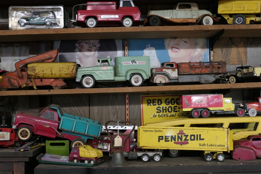 Toys will be sold on Saturday April 6th - Auction Begins at 10am. Photos are a sample of items to be sold. Die cast cars, pressed steel cars and trucks. 